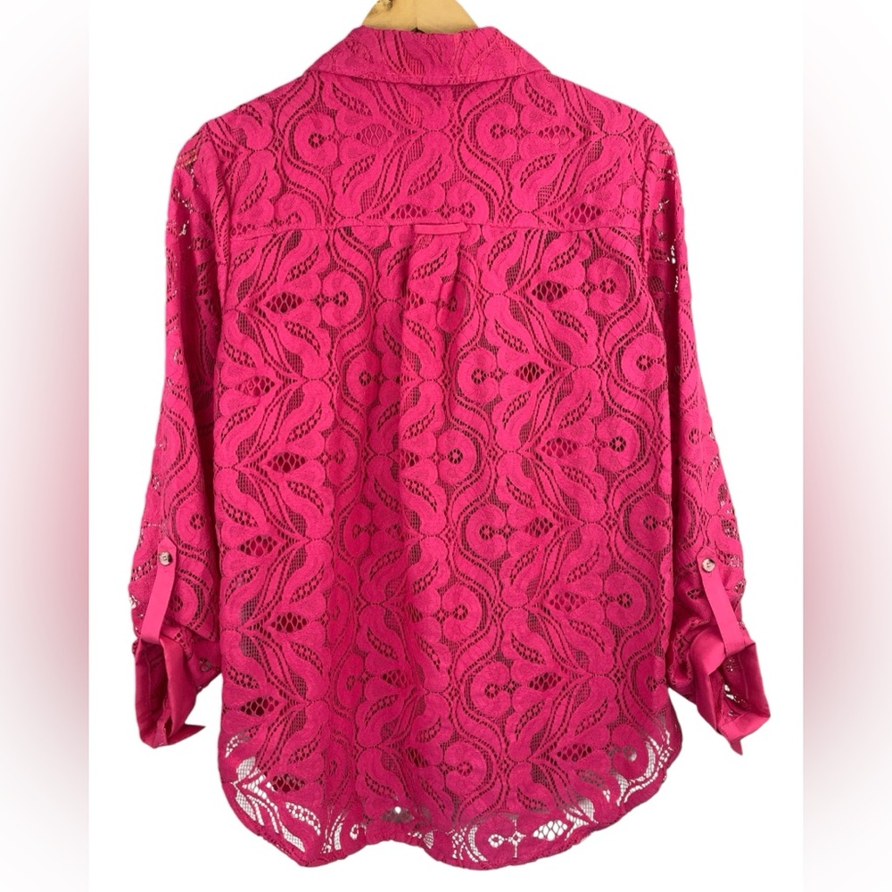 MAEVE by ANTHROPOLOGIE  Lace Boho Slim Buttondown Shirt in Pink Size 12 - Picture 5 of 14